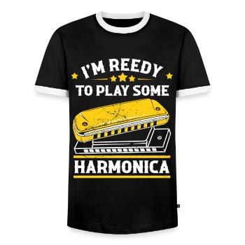 Mundharmonika Spieler und Mundharmonika - Männer Kontrast-T-Shirt - Schwarz/Weiß - Vorne - AI Model Female 172 light (172cm) & AI Model Male 178 light (178cm)