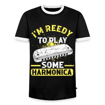 Harmonikaspieler für Munharmonika Spieler - Männer Kontrast-T-Shirt - Schwarz/Weiß - Vorne - AI Model Female 172 light (172cm) & AI Model Male 178 light (178cm)