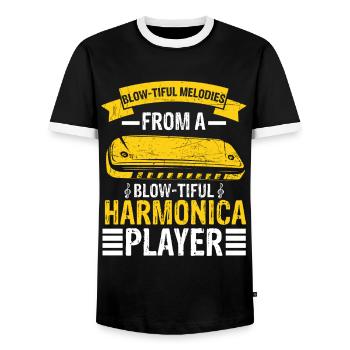 Mundharmonika Instrument und Mundharmonika - Männer Kontrast-T-Shirt - Schwarz/Weiß - Vorne - AI Model Female 172 light (172cm) & AI Model Male 178 light (178cm)