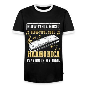 Harmonikaspieler für Munharmonika Spieler - Männer Kontrast-T-Shirt - Schwarz/Weiß - Vorne - AI Model Female 172 light (172cm) & AI Model Male 178 light (178cm)