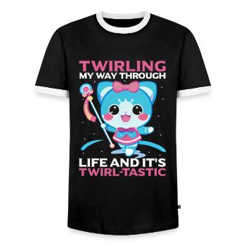 Stocktanz Design für Stabtänzerin - Männer Kontrast-T-Shirt - Schwarz/Weiß - Vorne - AI Model Female 172 light (172cm) & AI Model Male 178 light (178cm)