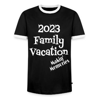 Matching 2023 Family Vacation Making Memories - Men's Ringer Shirt - black/white - Front - AI Model Female 172 light (172cm) & AI Model Male 178 light (178cm)