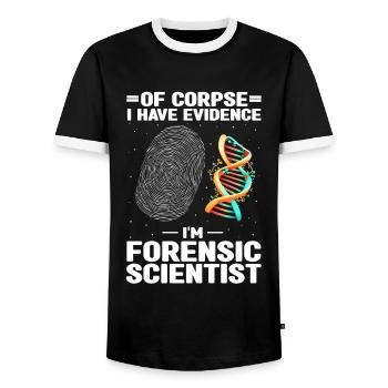 Gerichtsmediziner und Forensischer Analyst - Männer Kontrast-T-Shirt - Schwarz/Weiß - Vorne - AI Model Female 172 light (172cm) & AI Model Male 178 light (178cm)