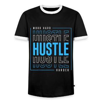 Work Hard Hustle Harder - Men's Ringer Shirt - black/white - Front - AI Model Female 172 light (172cm) & AI Model Male 178 light (178cm)