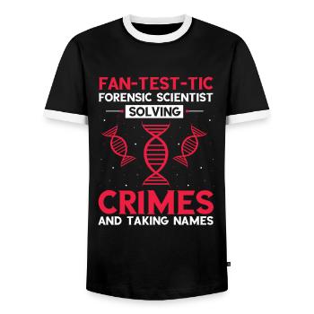 Tatortuntersuchung und Gerichtsmediziner - Männer Kontrast-T-Shirt - Schwarz/Weiß - Vorne - AI Model Female 172 light (172cm) & AI Model Male 178 light (178cm)