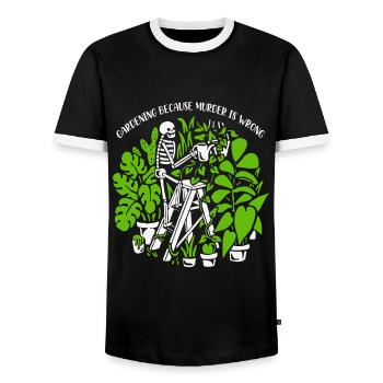 Gardening Because Murder Is Wrong Skeleton Weeds - Men's Ringer Shirt - black/white - Front - AI Model Female 172 light (172cm) & AI Model Male 178 light (178cm)