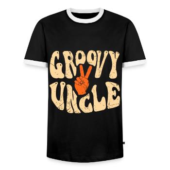 Groovy Uncle 70s Aesthetic Nostalgia 1970's Retro - Men's Ringer Shirt - black/white - Front - AI Model Female 172 light (172cm) & AI Model Male 178 light (178cm)