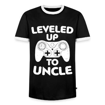 Herren zum Onkel aufgelevelt - Geschenk des zukünftigen Onkels - Männer Kontrast-T-Shirt - Schwarz/Weiß - Vorne - AI Model Female 172 light (172cm) & AI Model Male 178 light (178cm)