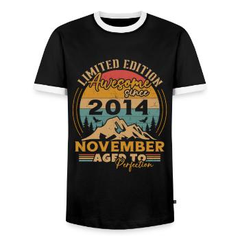 November 2014 Vintage Retro Geburtstagsgeschenk - Männer Kontrast-T-Shirt - Schwarz/Weiß - Vorne - AI Model Female 172 light (172cm) & AI Model Male 178 light (178cm)