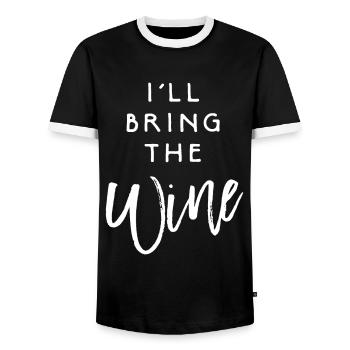 I'll Bring The Wine - Men's Ringer Shirt - black/white - Front - AI Model Female 172 light (172cm) & AI Model Male 178 light (178cm)