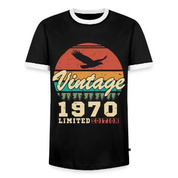 Vintage 1970 Cadeau D'anniversaire - T-shirt contrasté Homme - noir/blanc - Devant - AI Model Female 172 light (172cm) & AI Model Male 178 light (178cm)