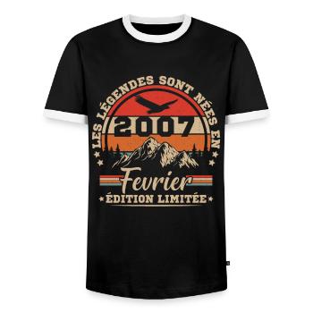 Février 2007 Vintage Anniversaire 2007 Cadeau - T-shirt contrasté Homme - noir/blanc - Devant - AI Model Female 172 light (172cm) & AI Model Male 178 light (178cm)