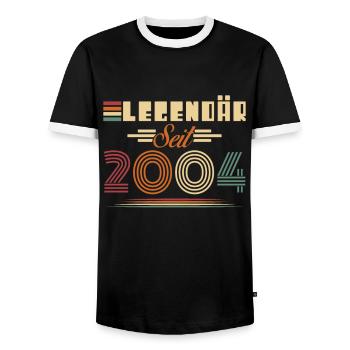 Légendaire depuis 2004 Cadeau d’anniversaire - T-shirt contrasté Homme - noir/blanc - Devant - AI Model Female 172 light (172cm) & AI Model Male 178 light (178cm)