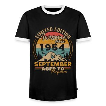 September 1954 Retro Vintage Geburtstagsgeschenk - Männer Kontrast-T-Shirt - Schwarz/Weiß - Vorne - AI Model Female 172 light (172cm) & AI Model Male 178 light (178cm)