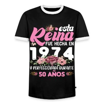 Cadeau d’anniversaire 50 ans femme Fabriqué en 1974 - T-shirt contrasté Homme - noir/blanc - Devant - AI Model Female 172 light (172cm) & AI Model Male 178 light (178cm)