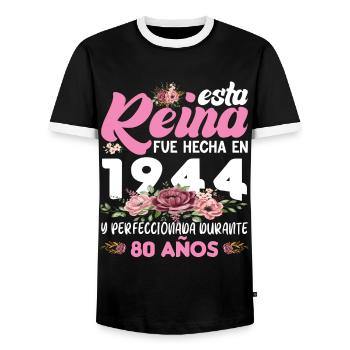 80 Jahre Geburtstagsgeschenk Frau aus dem Jahr 1944 - Männer Kontrast-T-Shirt - Schwarz/Weiß - Vorne - AI Model Female 172 light (172cm) & AI Model Male 178 light (178cm)