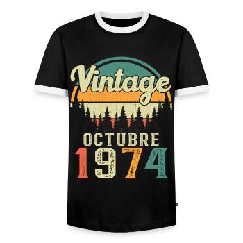 Oktober 1974 Vinatge 1974 Geburtstagsgeschenk - Männer Kontrast-T-Shirt - Schwarz/Weiß - Vorne - AI Model Female 172 light (172cm) & AI Model Male 178 light (178cm)