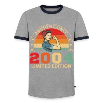2004 Anniversaire des femmes Édition limitée Vintage - T-shirt contrasté Homme - gris/marine  - Devant - AI Model Female 172 light (172cm) & AI Model Male 178 light (178cm)