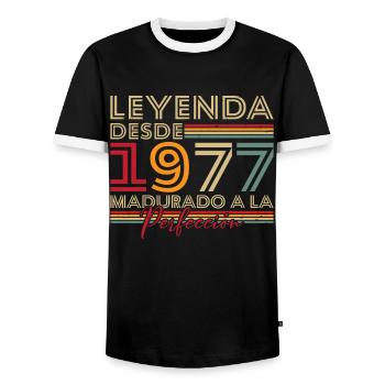 Legend since 1977 Birthday Gift - Men's Ringer Shirt - black/white - Front - AI Model Female 172 light (172cm) & AI Model Male 178 light (178cm)