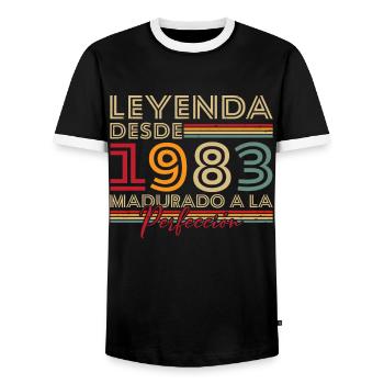 Légende depuis 1983 Cadeau d’anniversaire - T-shirt contrasté Homme - noir/blanc - Devant - AI Model Female 172 light (172cm) & AI Model Male 178 light (178cm)