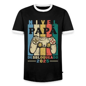 Dad 2025 Internship Funny Future Dad - Men's Ringer Shirt - black/white - Front - AI Model Female 172 light (172cm) & AI Model Male 178 light (178cm)