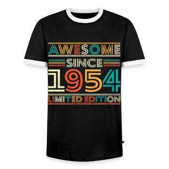 Impressive since 1954 - Men's Ringer Shirt - black/white - Front - AI Model Female 172 light (172cm) & AI Model Male 178 light (178cm)