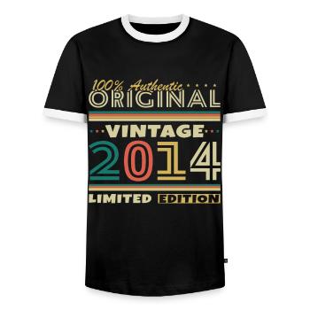 2014 Vintage Retro Geburtstagsgeschenk - Männer Kontrast-T-Shirt - Schwarz/Weiß - Vorne - AI Model Female 172 light (172cm) & AI Model Male 178 light (178cm)