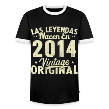 Original 2014 Vinatge Birthday Gift - Men's Ringer Shirt - black/white - Front - AI Model Female 172 light (172cm) & AI Model Male 178 light (178cm)