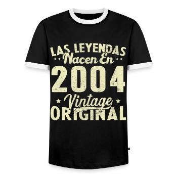 Original 2004 Vinatge Birthday Gift - Men's Ringer Shirt - black/white - Front - AI Model Female 172 light (172cm) & AI Model Male 178 light (178cm)