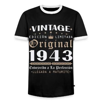 Cadeau d'anniversaire Vinatge 1943 - T-shirt contrasté Homme - noir/blanc - Devant - AI Model Female 172 light (172cm) & AI Model Male 178 light (178cm)