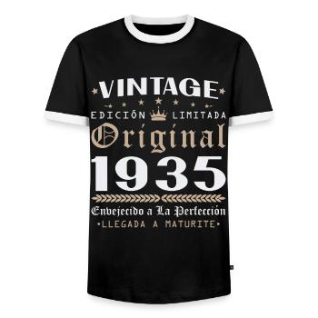 Cadeau d'anniversaire Vinatge 1935 - T-shirt contrasté Homme - noir/blanc - Devant - AI Model Female 172 light (172cm) & AI Model Male 178 light (178cm)