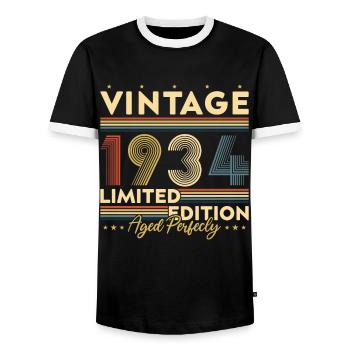 Cadeau d'anniversaire Vinatge 1934 - T-shirt contrasté Homme - noir/blanc - Devant - AI Model Female 172 light (172cm) & AI Model Male 178 light (178cm)