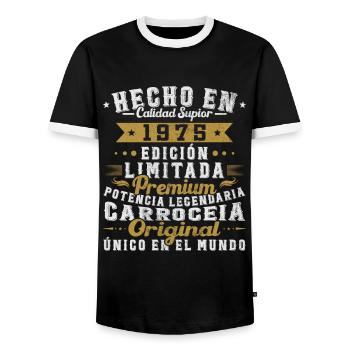 Made in 1975 50 Years Birthday Gift - Men's Ringer Shirt - black/white - Front - AI Model Female 172 light (172cm) & AI Model Male 178 light (178cm)