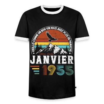 Cadeau D'anniversaire Nées En Janvier 1955 - T-shirt contrasté Homme - noir/blanc - Devant - AI Model Female 172 light (172cm) & AI Model Male 178 light (178cm)