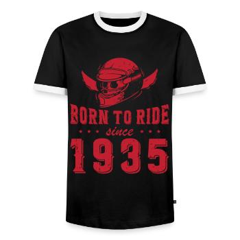 Born to ride since 1935 - Männer Kontrast-T-Shirt - Schwarz/Weiß - Vorne - AI Model Female 172 light (172cm) & AI Model Male 178 light (178cm)