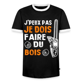 J peux pas je dois faire du bois - T-shirt contrasté Homme - noir/blanc - Devant - AI Model Female 172 light (172cm) & AI Model Male 178 light (178cm)