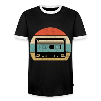 Retro vintage cassette - Men's Ringer Shirt - black/white - Front - AI Model Female 172 light (172cm) & AI Model Male 178 light (178cm)