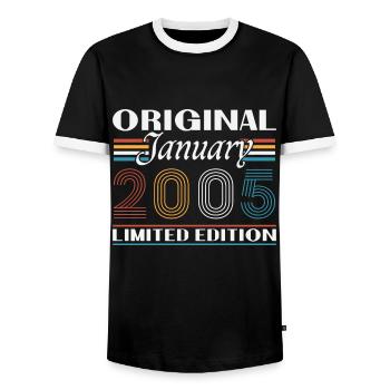 20 Years Birthday Gift Born In January 2005 - Men's Ringer Shirt - black/white - Front - AI Model Female 172 light (172cm) & AI Model Male 178 light (178cm)