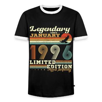 Birthday Gift Born In January 1996 - Men's Ringer Shirt - black/white - Front - AI Model Female 172 light (172cm) & AI Model Male 178 light (178cm)
