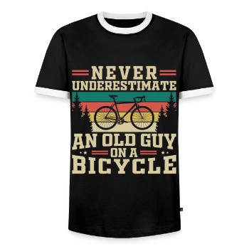 Never Underestimate An Old Guy On A Bicycle - Men's Ringer Shirt - black/white - Front - AI Model Female 172 light (172cm) & AI Model Male 178 light (178cm)
