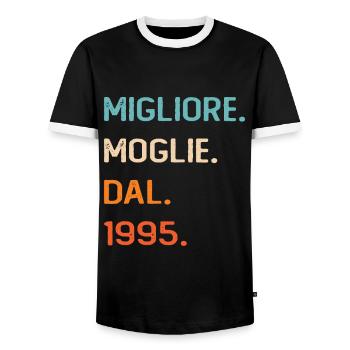 Wife since 1995 - Men's Ringer Shirt - black/white - Front - AI Model Female 172 light (172cm) & AI Model Male 178 light (178cm)