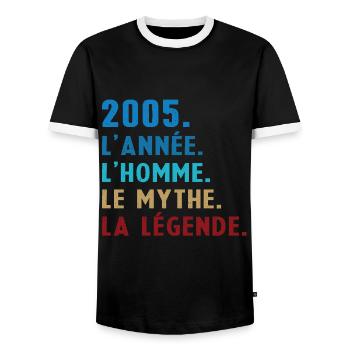 2005 Year Man Myth Legend - Men's Ringer Shirt - black/white - Front - AI Model Female 172 light (172cm) & AI Model Male 178 light (178cm)