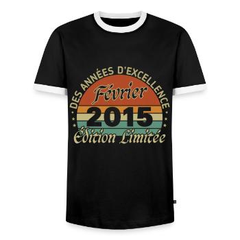 February 2015 Vintage Birthday 2015 Gift - Men's Ringer Shirt - black/white - Front - AI Model Female 172 light (172cm) & AI Model Male 178 light (178cm)