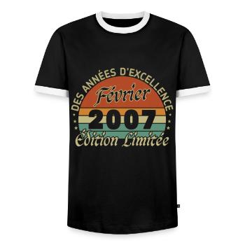 Février 2007 Vintage Anniversaire 2007 Cadeau - T-shirt contrasté Homme - noir/blanc - Devant - AI Model Female 172 light (172cm) & AI Model Male 178 light (178cm)