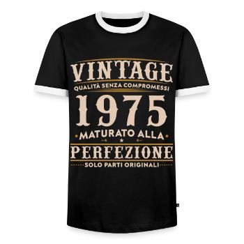 Vintage, 1975, 50ème anniversaire, Cadeau - T-shirt contrasté Homme - noir/blanc - Devant - AI Model Female 172 light (172cm) & AI Model Male 178 light (178cm)