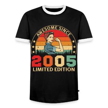 2005 Women's Birthday Limited Edition Vintage - Männer Kontrast-T-Shirt - Schwarz/Weiß - Vorne - AI Model Female 172 light (172cm) & AI Model Male 178 light (178cm)