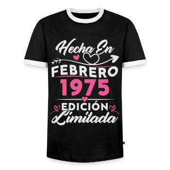 50ème Anniversaire Femme 50 Ans Réalisé En 1975 Février - T-shirt contrasté Homme - noir/blanc - Devant - AI Model Female 172 light (172cm) & AI Model Male 178 light (178cm)