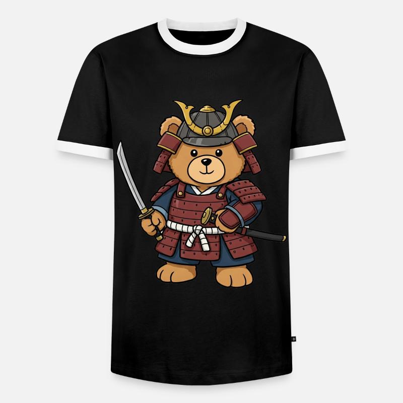 Teddy Bear Samurai - Men's Ringer Shirt - black/white