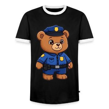 Teddy Bear Policeman - Men's Ringer Shirt - black/white - Front - AI Model Female 172 light (172cm) & AI Model Male 178 light (178cm)