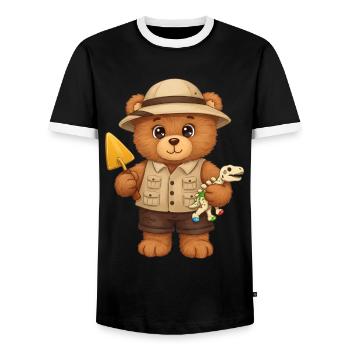 Teddybär Archäologe - Männer Kontrast-T-Shirt - Schwarz/Weiß - Vorne - AI Model Female 172 light (172cm) & AI Model Male 178 light (178cm)